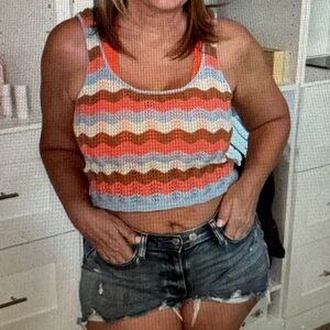 Pointelle stitched, crop sweater tank, vintage – inspired, scoop neck. Ripcurl